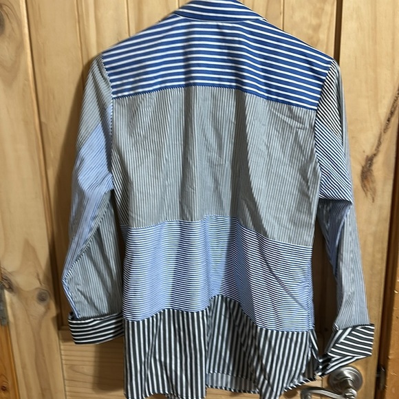 FOXCROFT Wrinkle Free Royal Blue and White Striped Button-Up Shirt - Picture 2 of 4